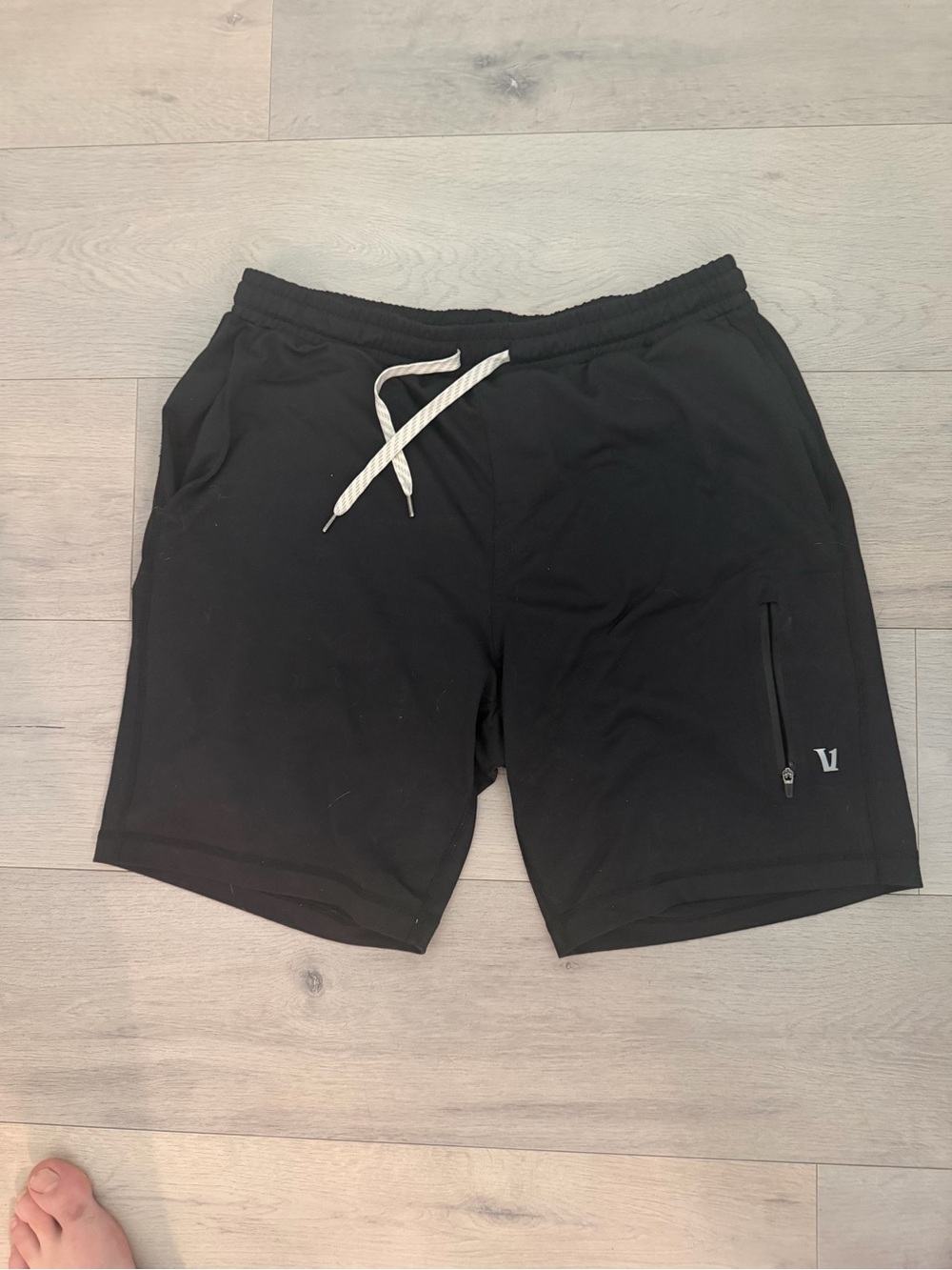 Vuori Men's Black Athletic Shorts with White Drawstring